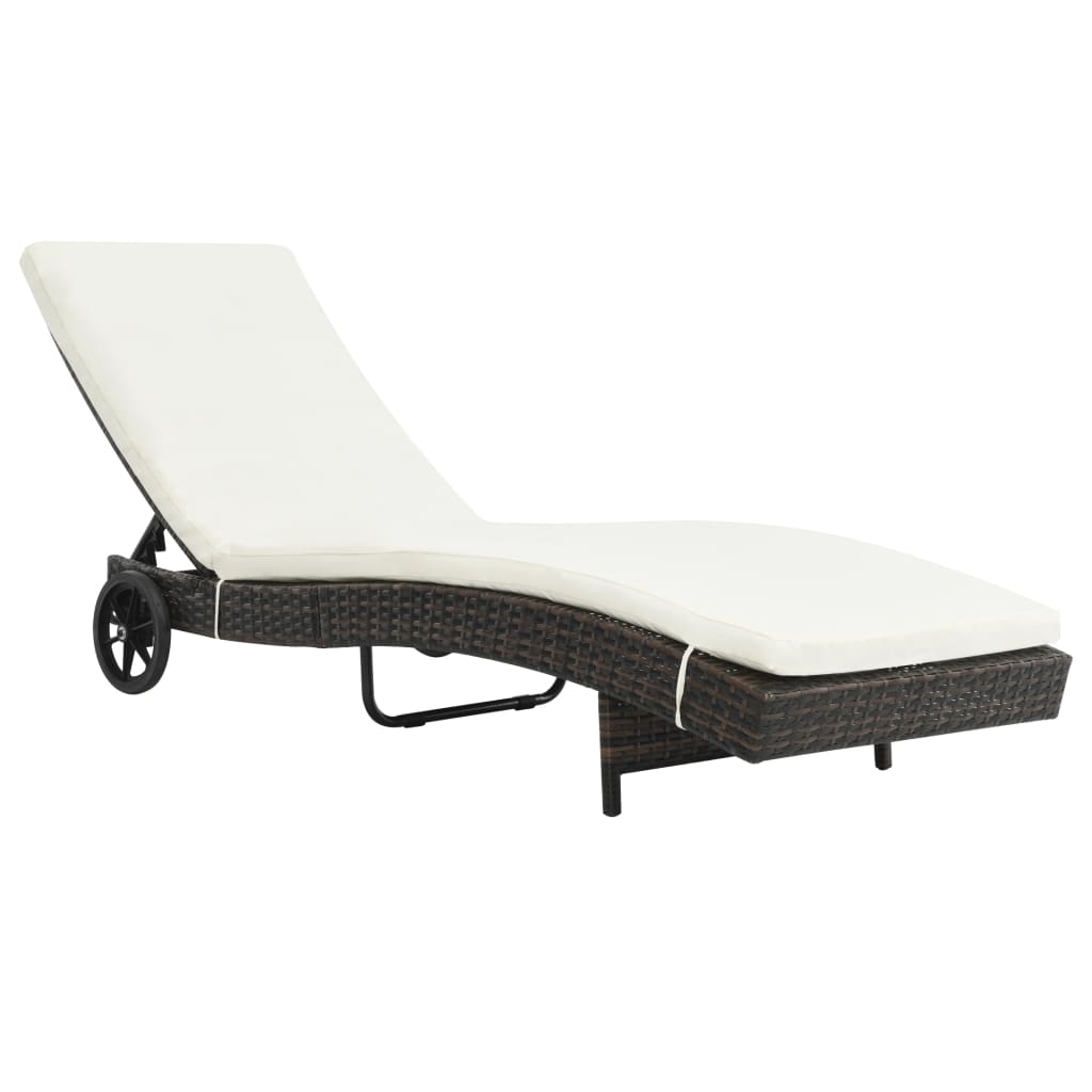 vidaXL Sun Loungers 2 pcs with Wheels and Cushions Poly Rattan Black