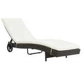 vidaXL Sun Loungers 2 pcs with Wheels and Cushions Poly Rattan Black