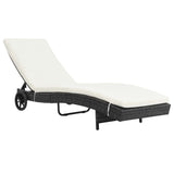 vidaXL Sun Loungers 2 pcs with Wheels and Cushions Poly Rattan Black