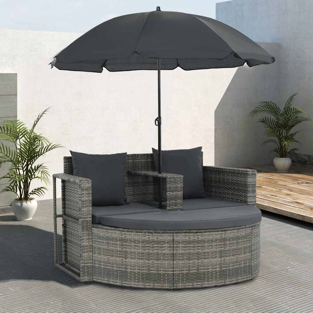 vidaXL Tuinbed met parasol poly rattan bruin