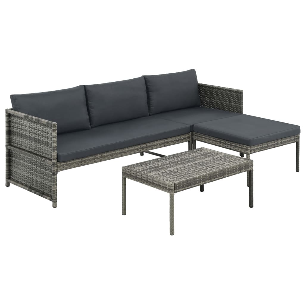 vidaXL 3-delige Loungeset met kussens poly rattan bruin