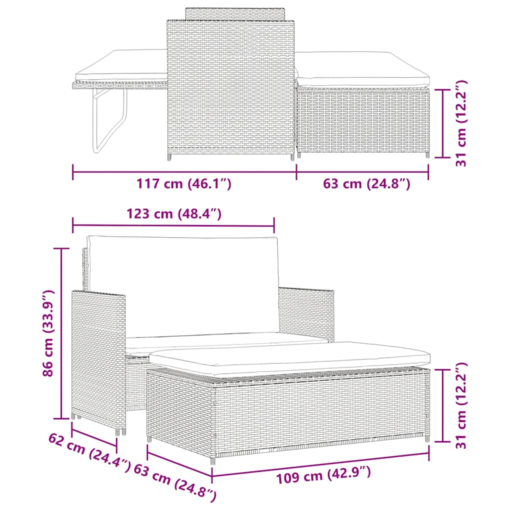 vidaXL Tuinbank poly rattan bruin