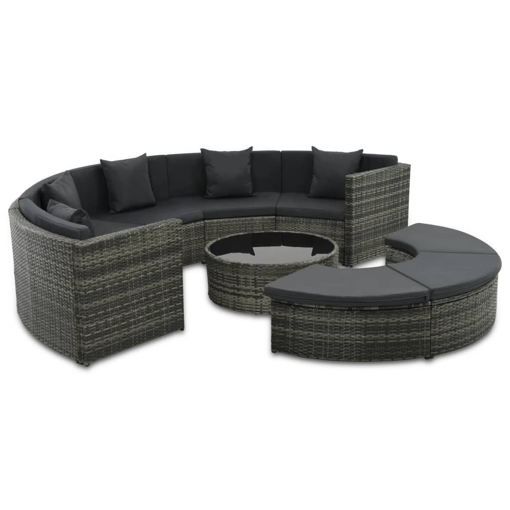 vidaXL 7-delige Loungeset met kussens poly rattan grijs