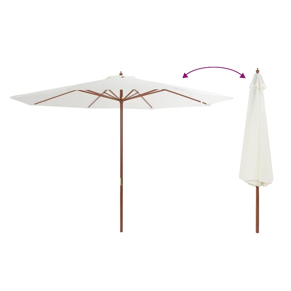 vidaXL Parasol met houten paal 350 cm zandwit