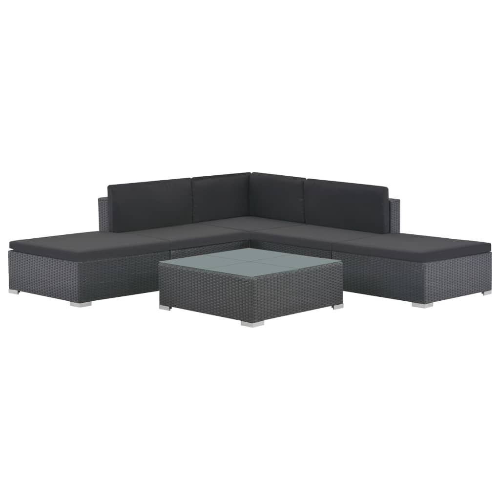 vidaXL 6-delige Loungeset met kussens poly rattan bruin