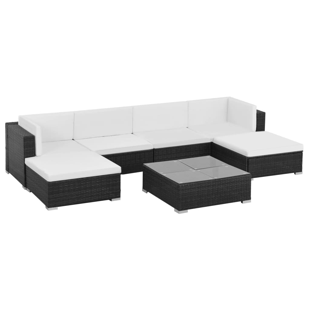 vidaXL 7-Piece Lounge Set with Cushions Poly Rattan Black