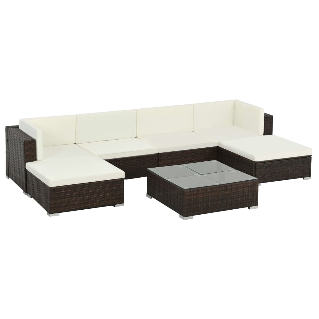 vidaXL 7-Piece Lounge Set with Cushions Poly Rattan Black