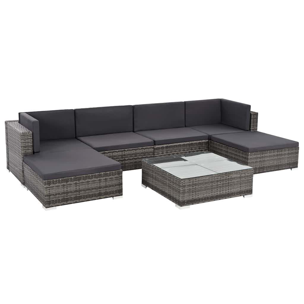 vidaXL 7-Piece Lounge Set with Cushions Poly Rattan Black