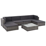 vidaXL 7-Piece Lounge Set with Cushions Poly Rattan Black