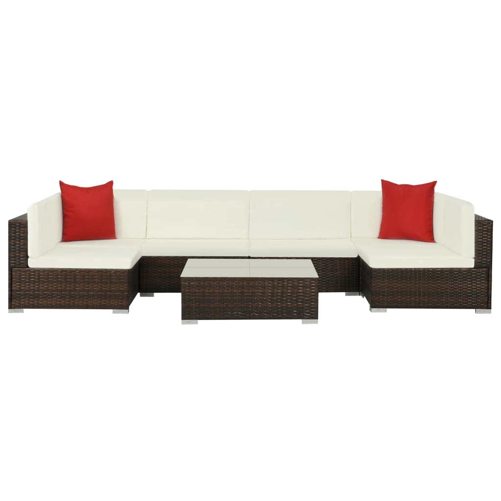 vidaXL 7-delige Loungeset met kussens poly rattan zwart