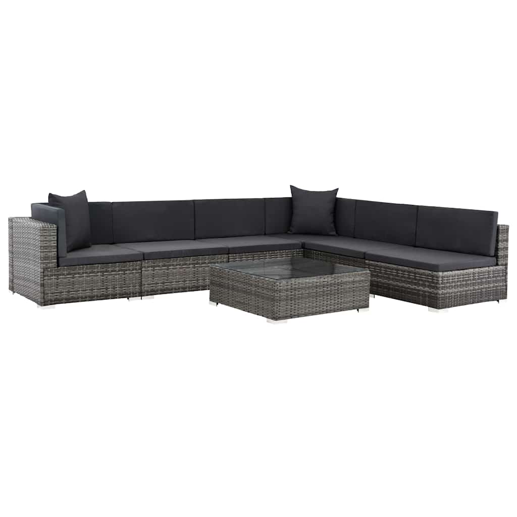 vidaXL 7-delige Loungeset met kussens poly rattan zwart