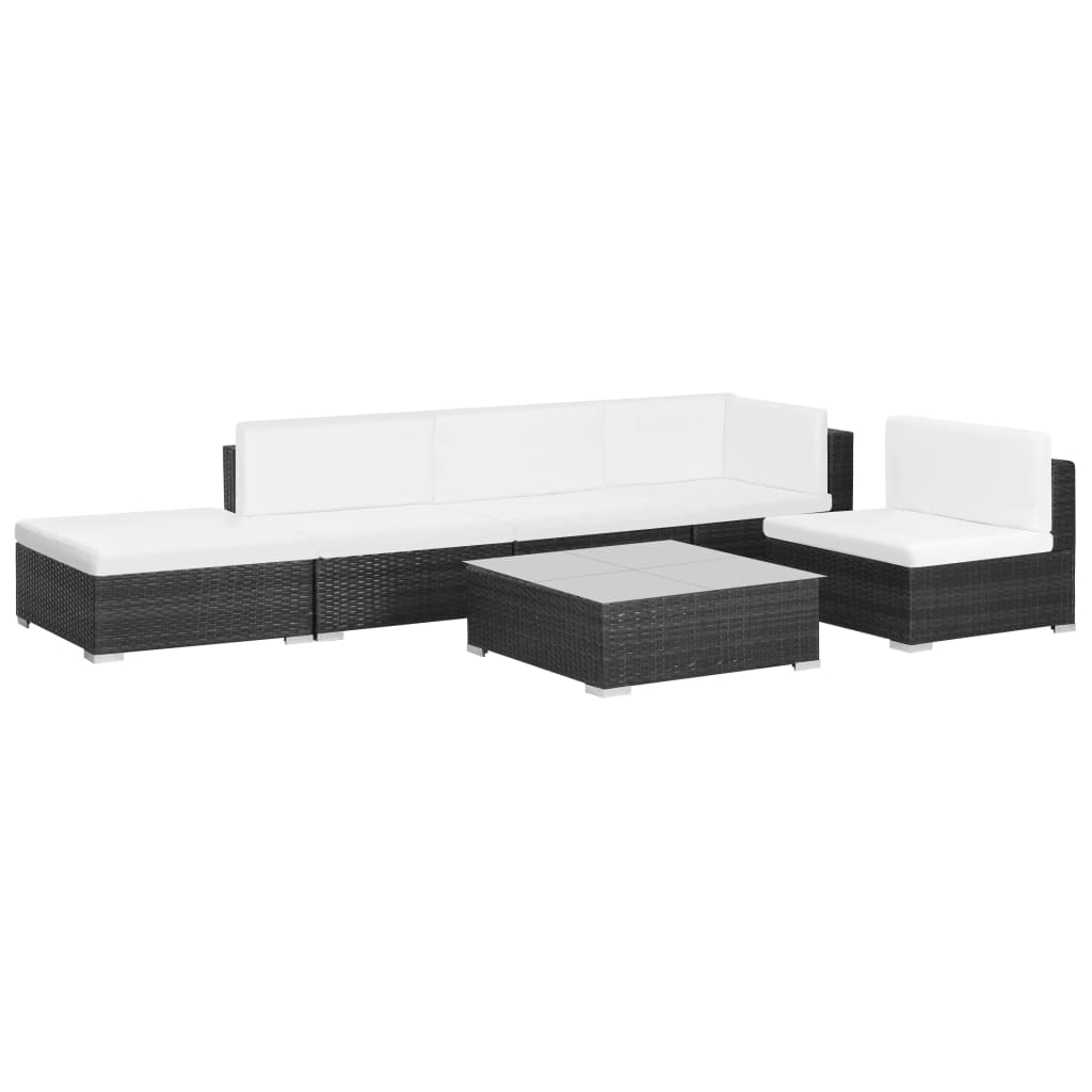 vidaXL 6-piece Lounge Set with Cushions Poly Rattan Black