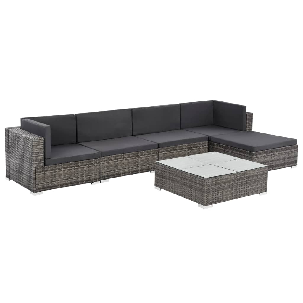 vidaXL 6-piece Lounge Set with Cushions Poly Rattan Brown