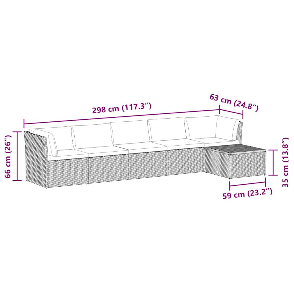 vidaXL Loungeset met kussens 4-delig poly rattan grijs
