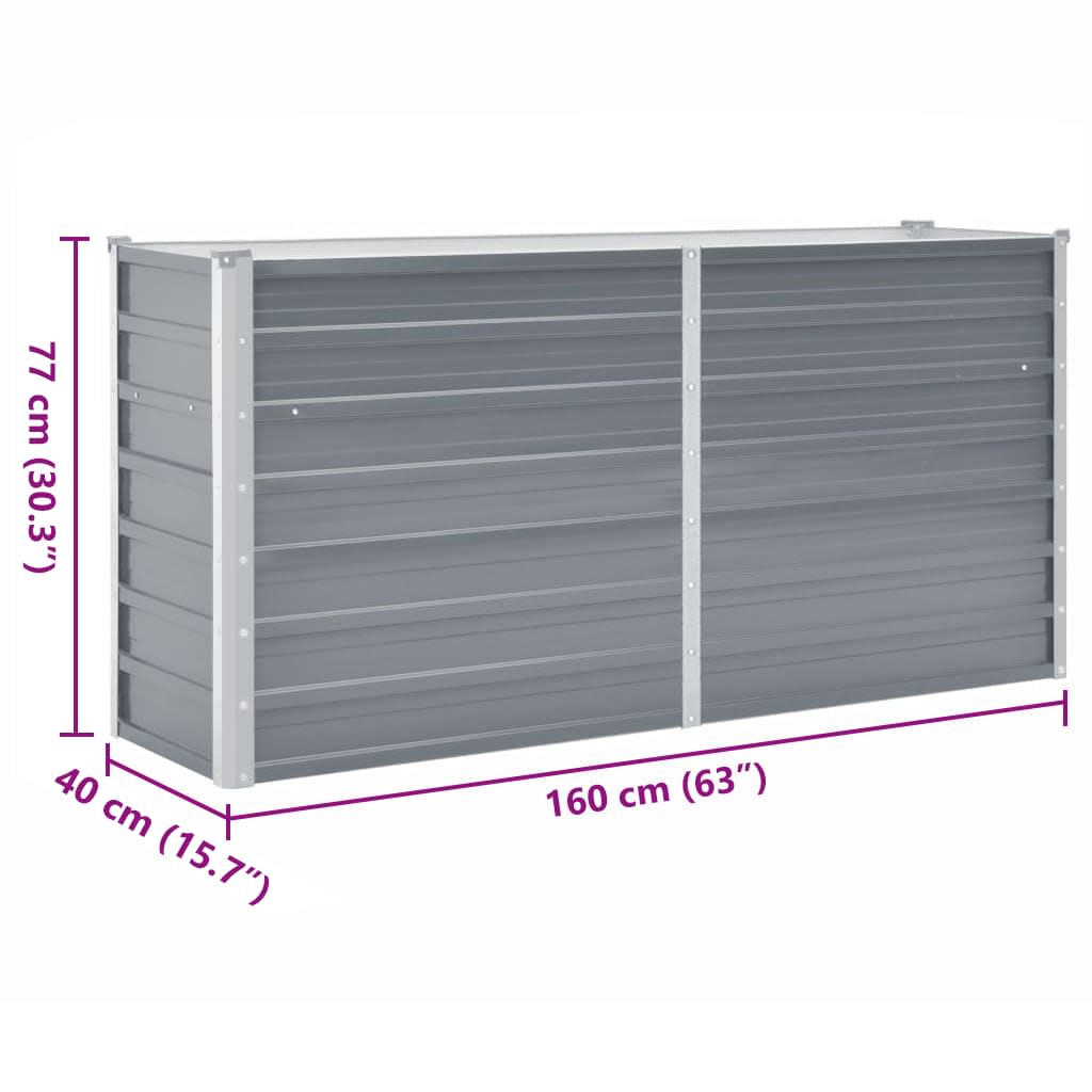vidaXL Plantenbak verhoogd 160x80x77 cm gegalvaniseerd staal grijs