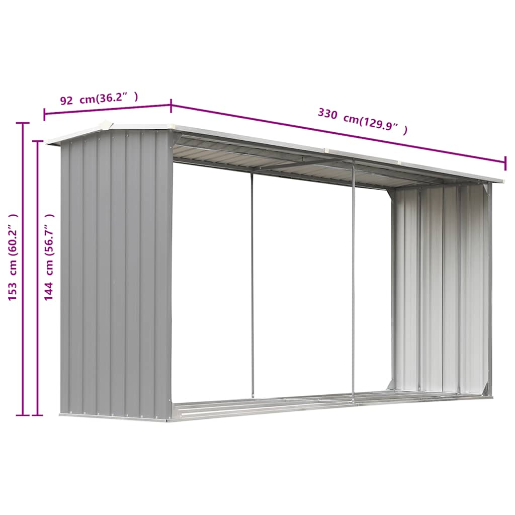 vidaXL Firewood Shed 330x92x153 cm Galvanized Steel Grey