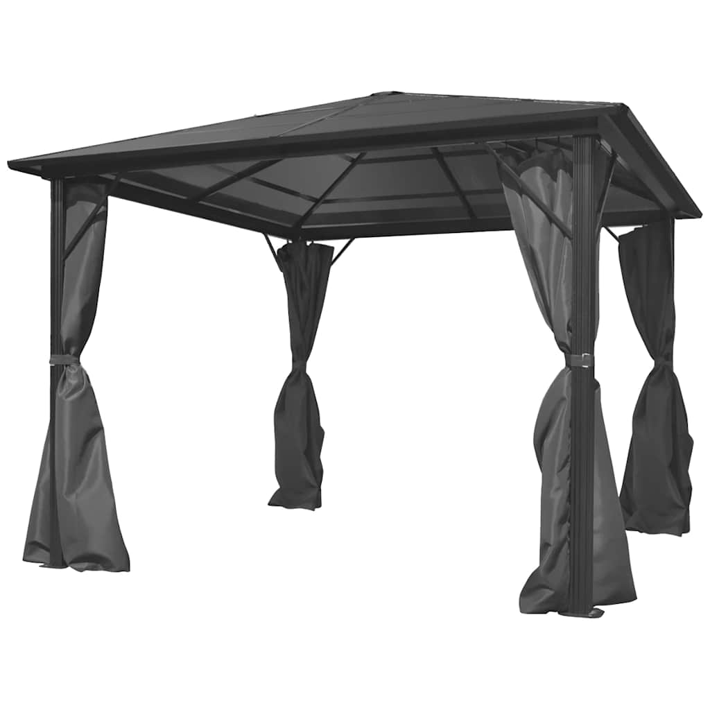 vidaXL Prieel met gordijn 300x300 cm aluminium bruin