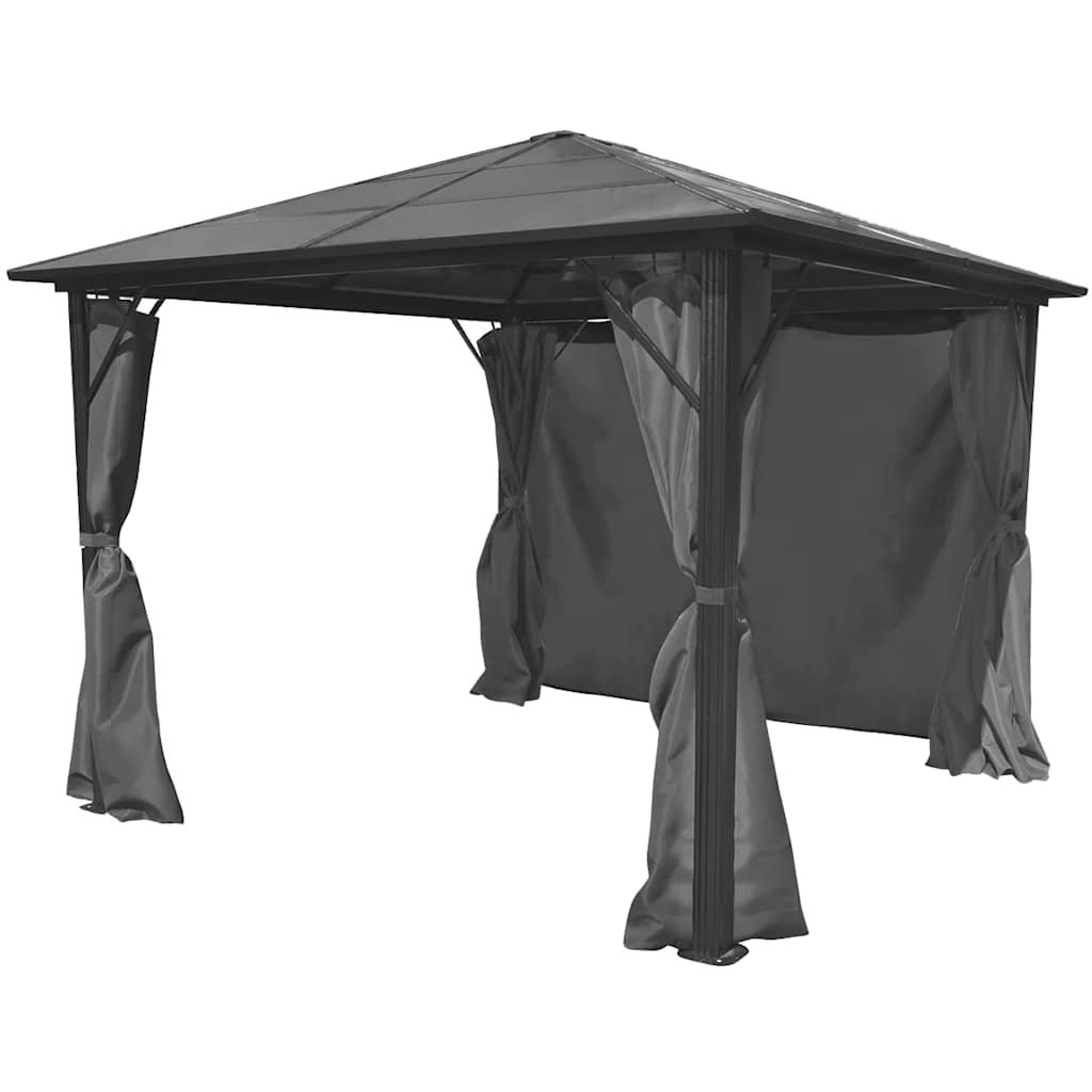 vidaXL Prieel met gordijn 300x300 cm aluminium bruin
