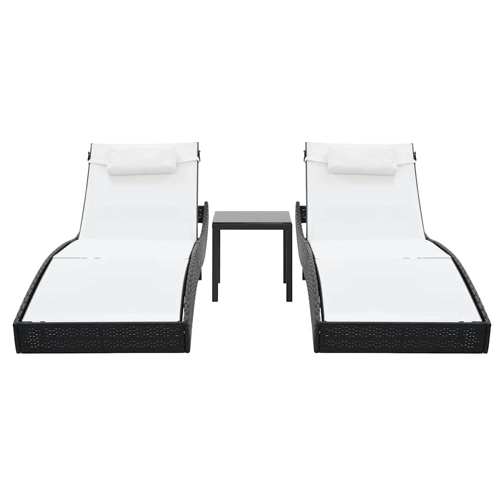 vidaXL Ligbedden 2 st met tafel poly rattan en textileen zwart