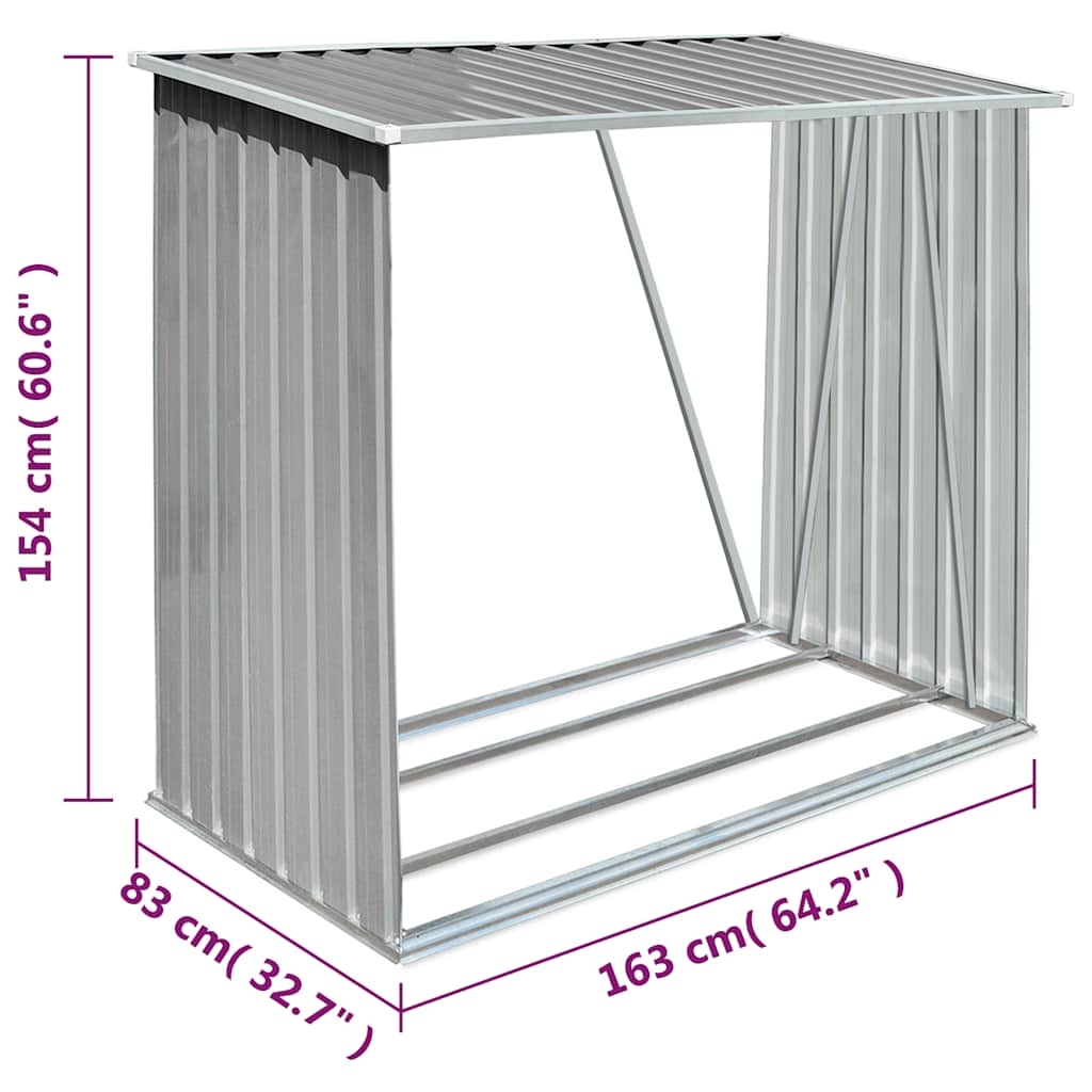 vidaXL Haardhoutschuur 163x83x154 cm gegalvaniseerd staal grijs