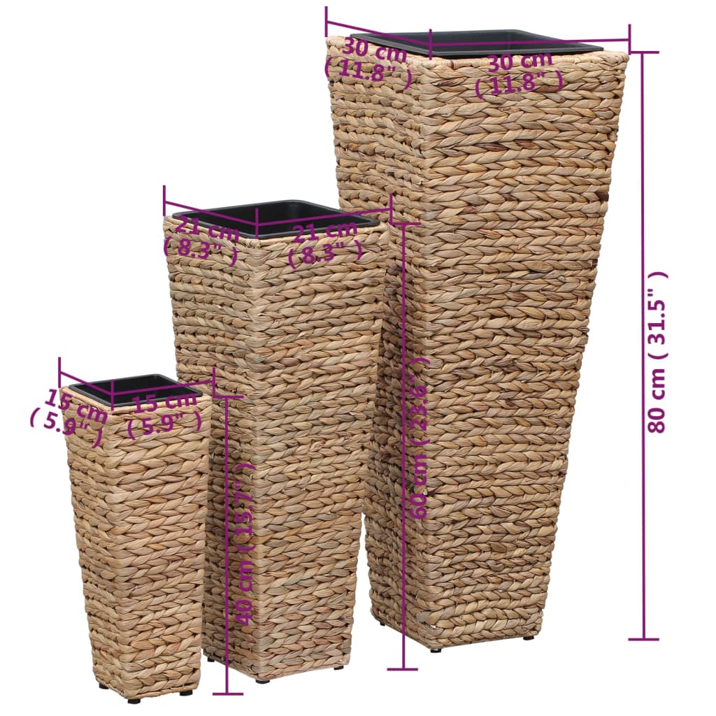 vidaXL Raised Planters 3 pcs water hyacinth brown