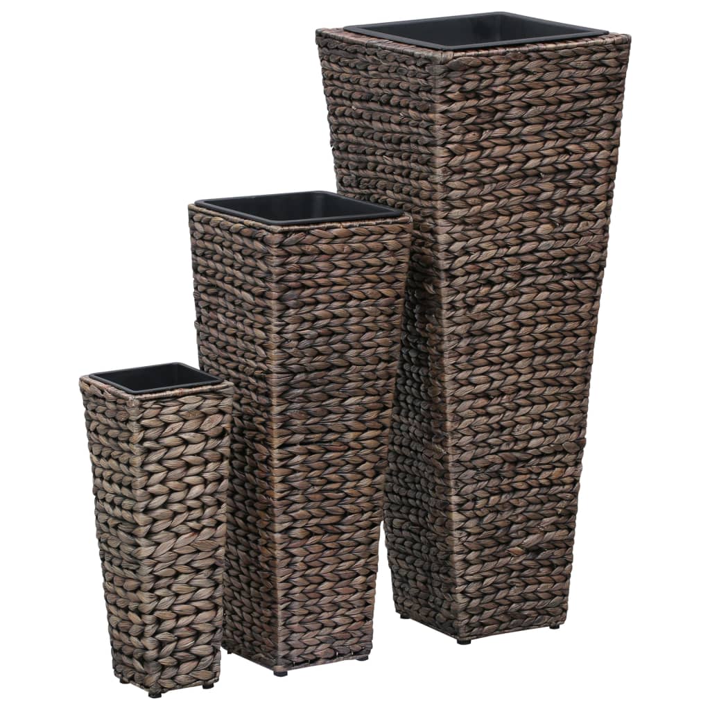 vidaXL Raised Planters 3 pcs water hyacinth brown