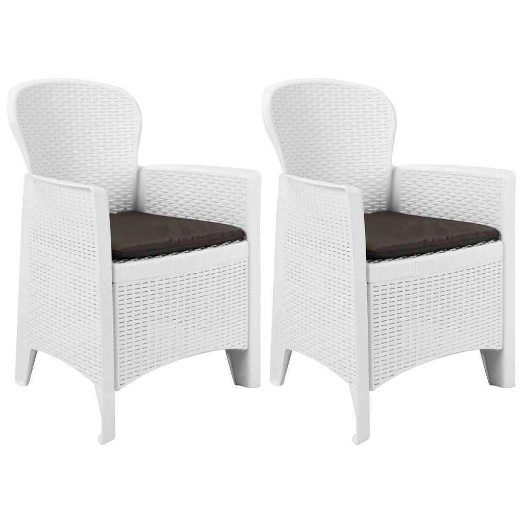 vidaXL Tuinstoel 2 st met kussen rattan-look kunststof wit