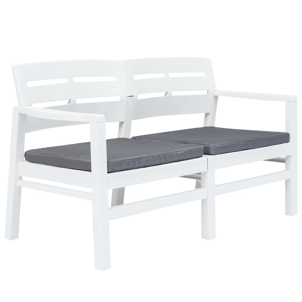 vidaXL 2-Seater Garden Bench with Cushions 133 cm Plastic White