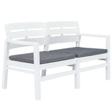 vidaXL 2-Seater Garden Bench with Cushions 133 cm Plastic White