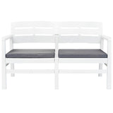 vidaXL 2-Seater Garden Bench with Cushions 133 cm Plastic White