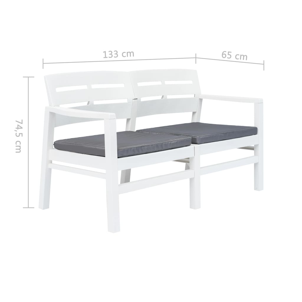 vidaXL 2-Seater Garden Bench with Cushions 133 cm Plastic White