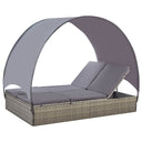 vidaXL Sun Lounger Double with Canopy Poly Rattan Brown