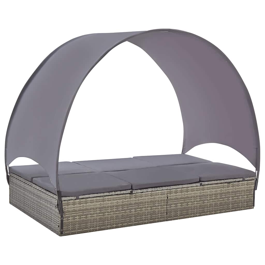 vidaXL Sun Lounger Double with Canopy Poly Rattan Brown