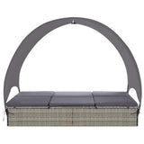 vidaXL Sun Lounger Double with Canopy Poly Rattan Brown