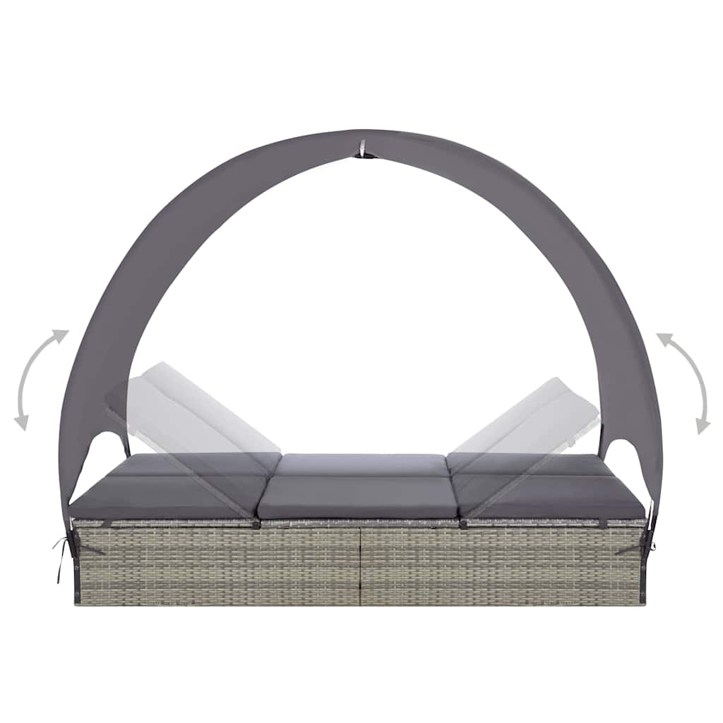 vidaXL Sun Lounger Double with Canopy Poly Rattan Brown