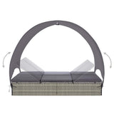 vidaXL Sun Lounger Double with Canopy Poly Rattan Brown