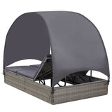 vidaXL Sun Lounger Double with Canopy Poly Rattan Brown