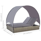 vidaXL Sun Lounger Double with Canopy Poly Rattan Brown