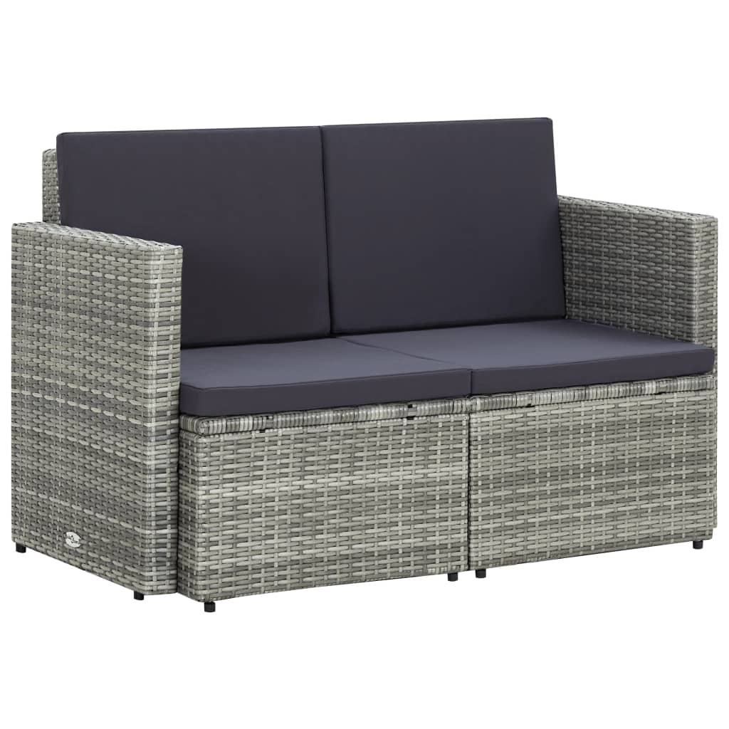 vidaXL 2-Seater Garden Bench with Cushions Poly Rattan Grey