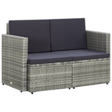 vidaXL 2-Seater Garden Bench with Cushions Poly Rattan Grey