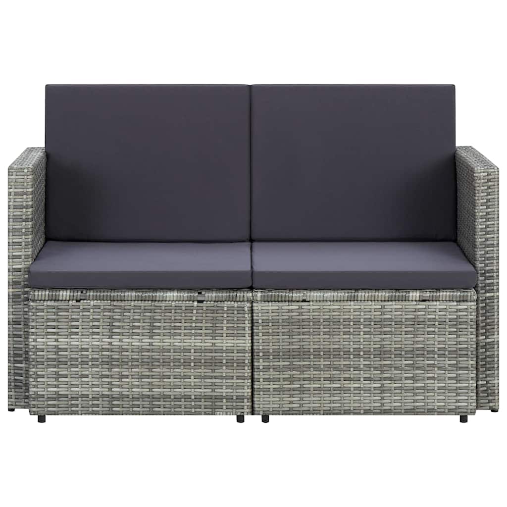 vidaXL 2-Seater Garden Bench with Cushions Poly Rattan Grey