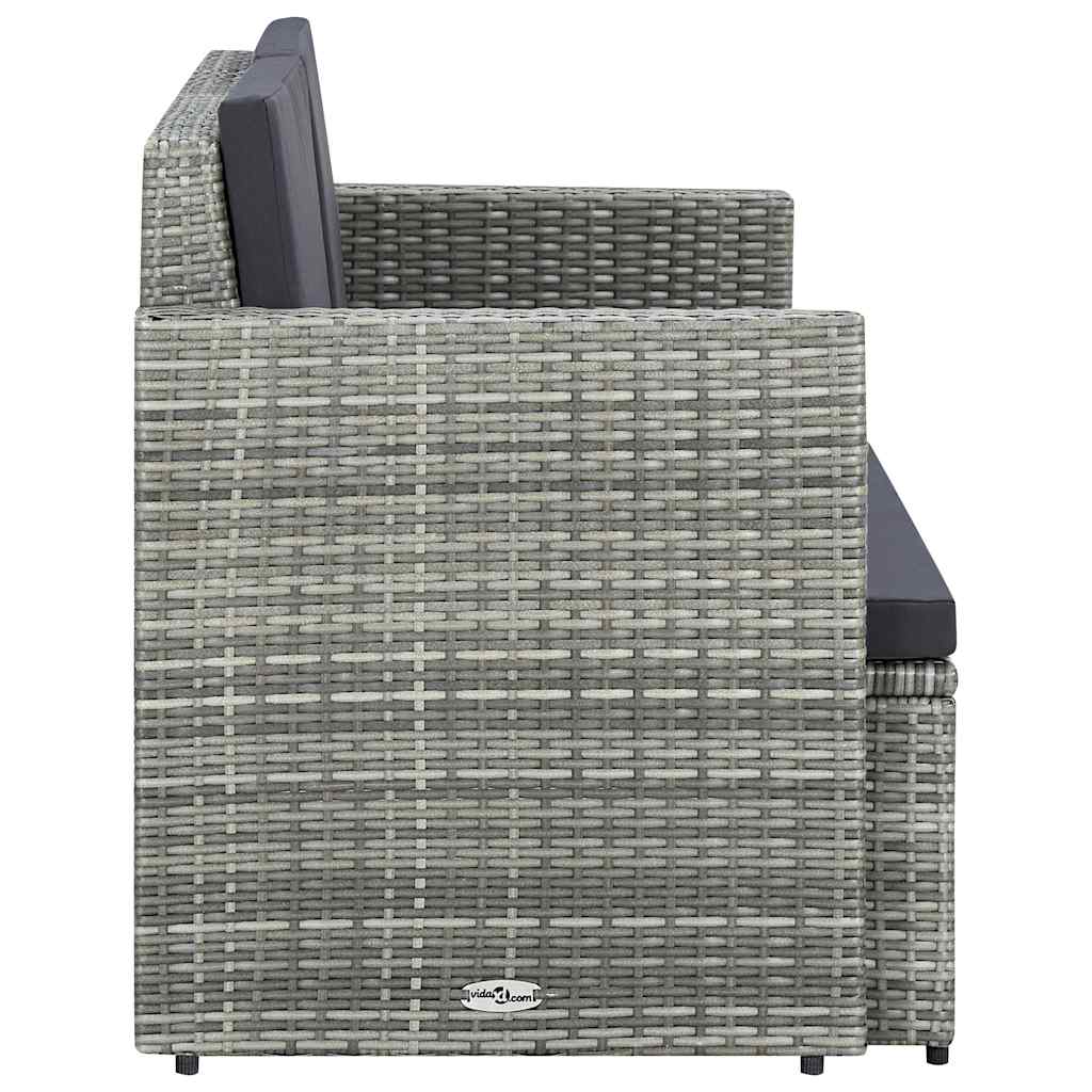 vidaXL 2-Seater Garden Bench with Cushions Poly Rattan Grey