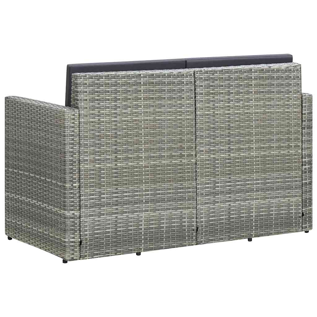 vidaXL 2-Seater Garden Bench with Cushions Poly Rattan Grey