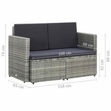 vidaXL 2-Seater Garden Bench with Cushions Poly Rattan Grey