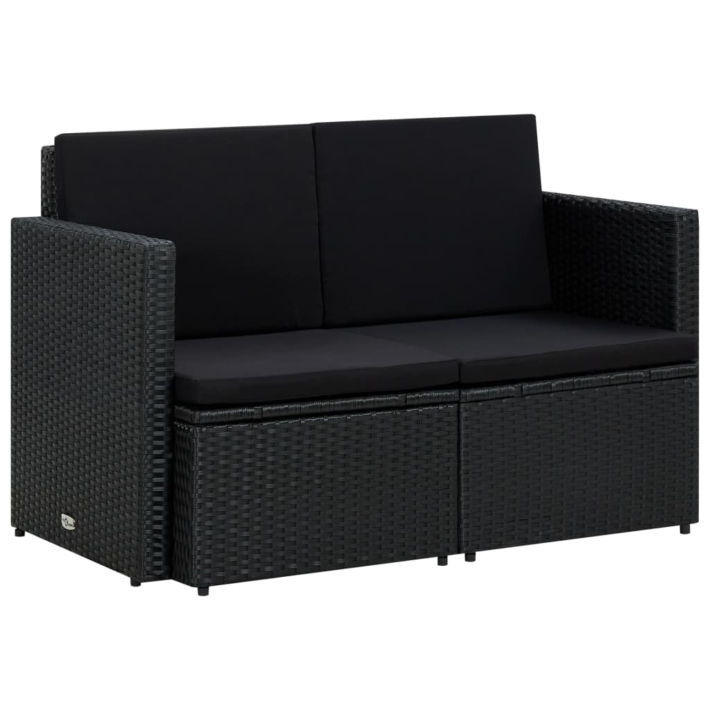 vidaXL 2-Seater Garden Bench with Cushions Poly Rattan Grey