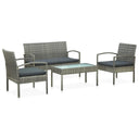 vidaXL 4-delige Loungeset met kussens poly rattan bruin