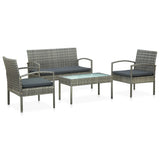 vidaXL 4-delige Loungeset met kussens poly rattan bruin