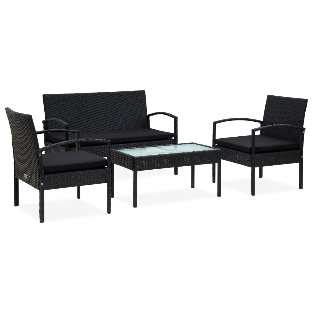 vidaXL 4-delige Loungeset met kussens poly rattan bruin