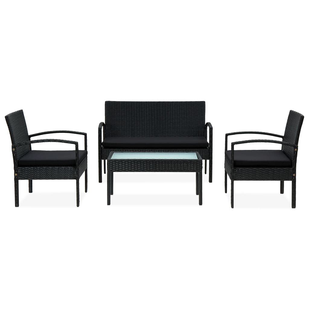 vidaXL 4-delige Loungeset met kussens poly rattan bruin