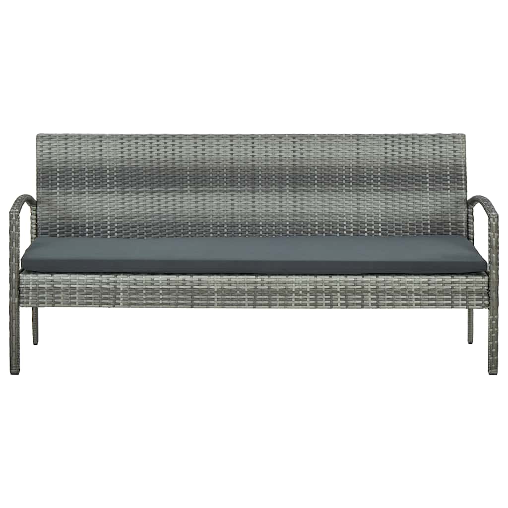 vidaXL Tuinbank 3-zits met kussen poly rattan grijs